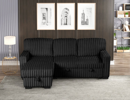 Poland Black Reversible Sectional With Pull-Out Bed - POLAND BLACK