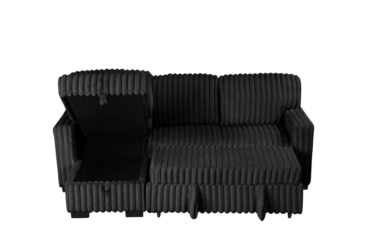 Poland Black Reversible Sectional With Pull-Out Bed - POLAND BLACK
