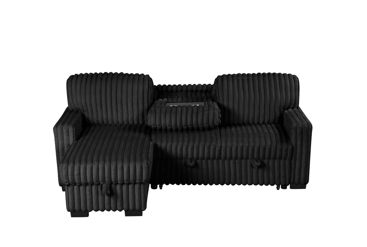 Poland Black Reversible Sectional With Pull-Out Bed - POLAND BLACK