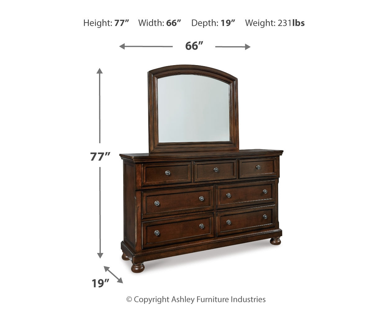 Porter King Panel Bed with Mirrored Dresser, Chest and 2 Nightstands in Rustic Brown from Ashley - Luna Furniture