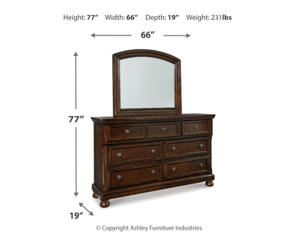 Porter King Panel Bed with Mirrored Dresser, Chest and 2 Nightstands in Rustic Brown from Ashley - Luna Furniture
