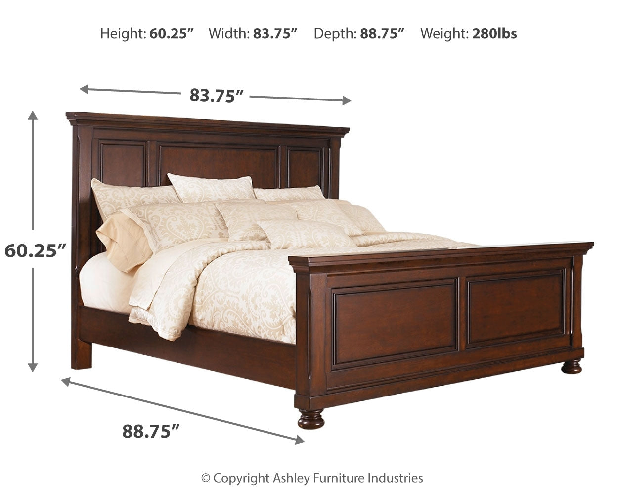 Porter King Panel Bed with Mirrored Dresser, Chest and 2 Nightstands in Rustic Brown from Ashley - Luna Furniture