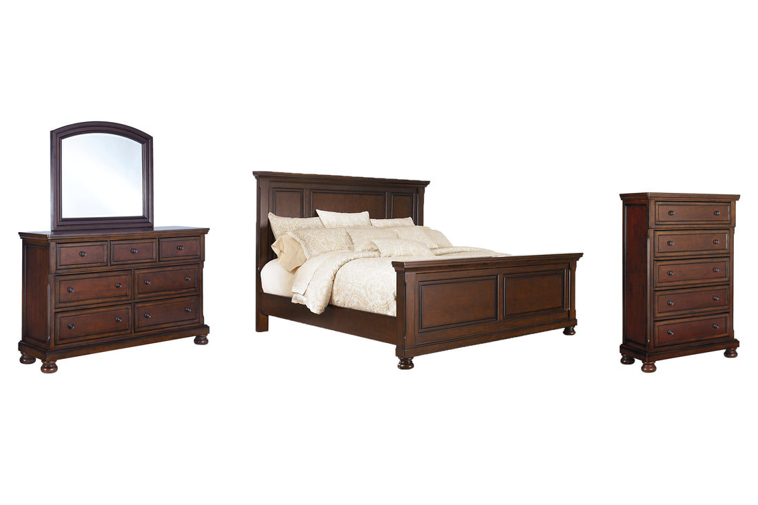 Porter Queen Panel Bed with Mirrored Dresser and Chest in Rustic Brown - PKG006288