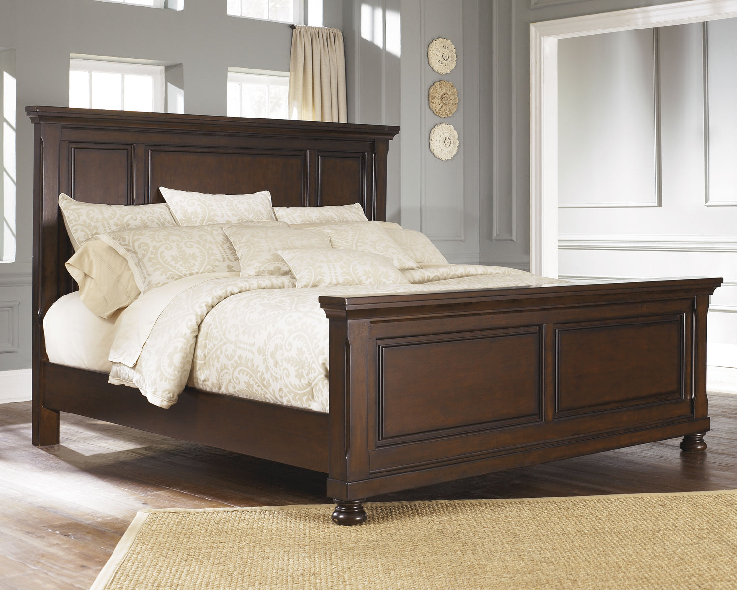 Porter Rustic Brown King Panel Bed, Chest and 2 Nightstands - B697B31