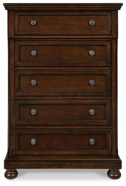 Porter Rustic Brown King Panel Bed, Chest and 2 Nightstands - B697B31