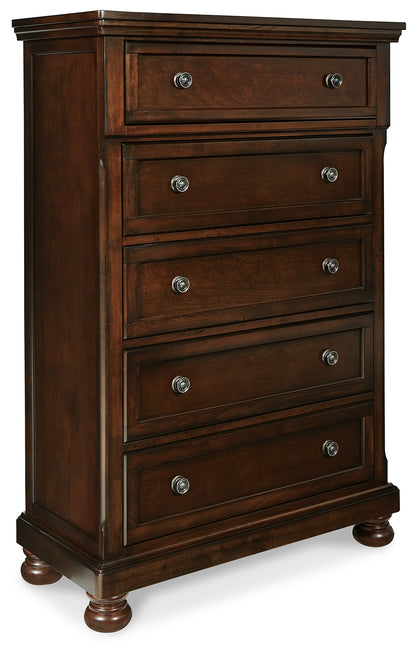 Porter Rustic Brown King Panel Bed, Chest and 2 Nightstands - B697B31