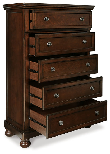 Porter Rustic Brown King Panel Bed, Chest and 2 Nightstands - B697B31