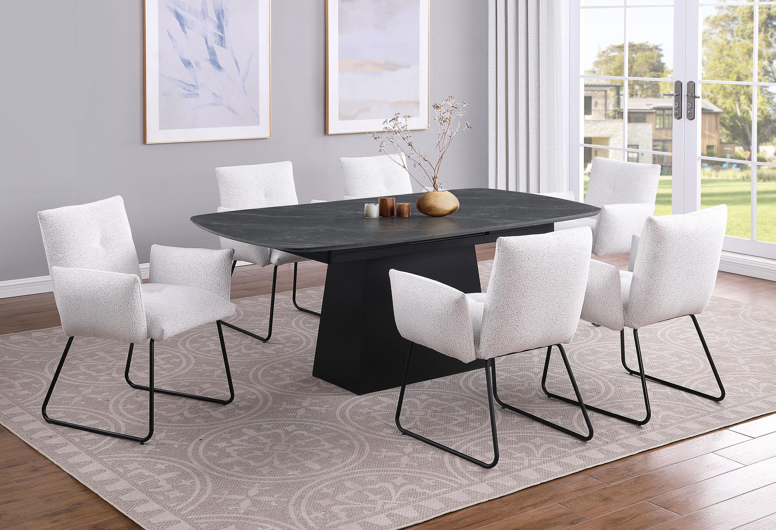 Potero 73-inch Faux Marble Extension Leaf Dining Table Black - 123131