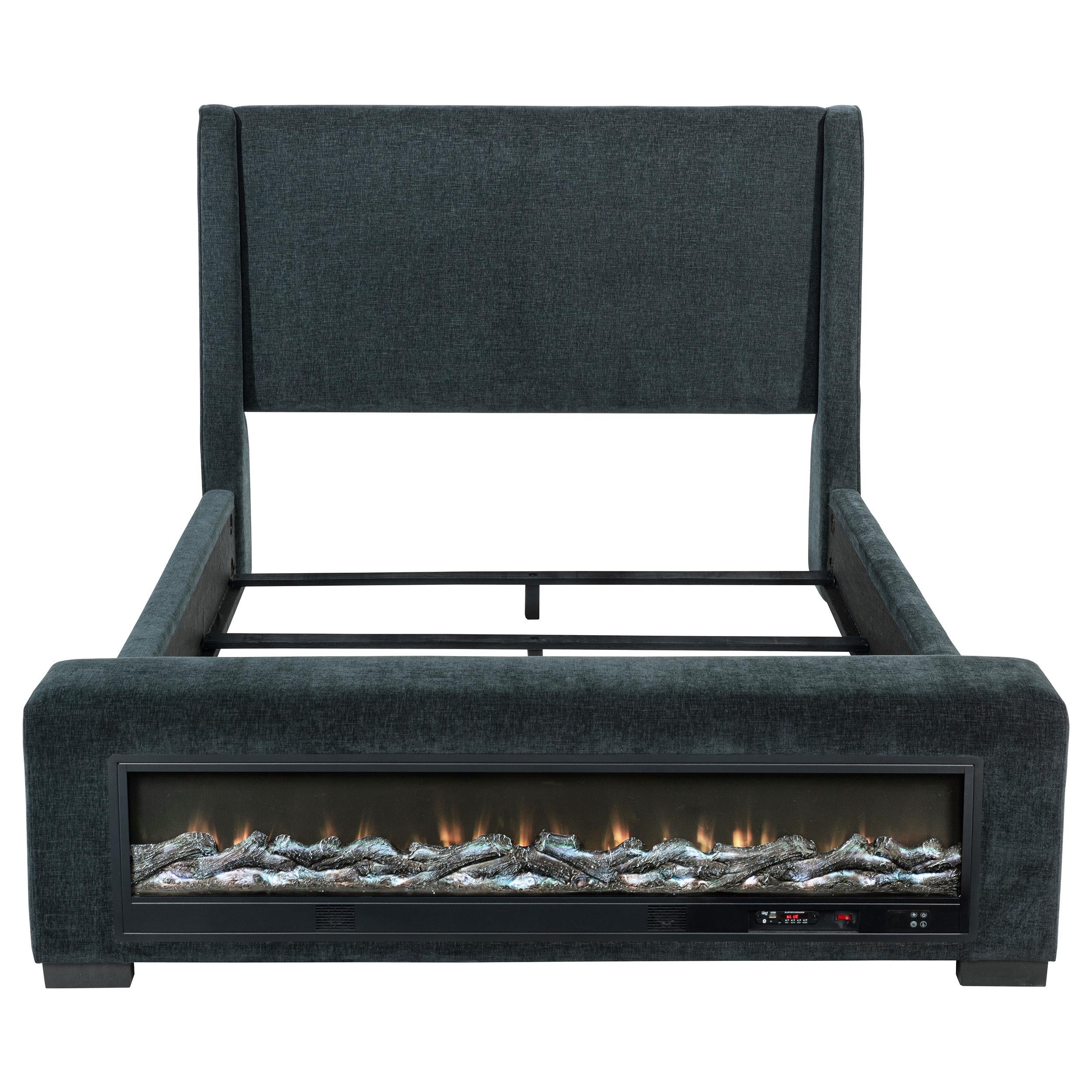 Preston Upholstered California King Audio Fireplace Bed Blue - 305821KW
