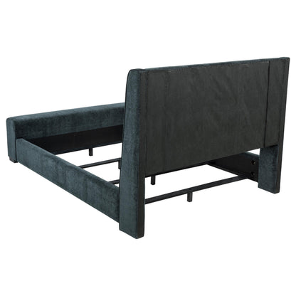 Preston Upholstered Eastern King Audio Fireplace Bed Blue - 305821KE