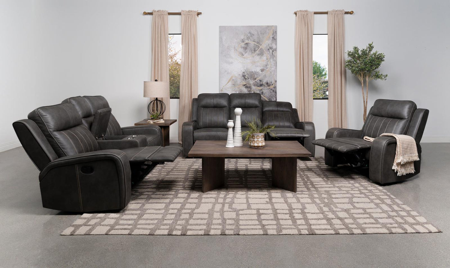 Raelynn Gray 3-Piece Upholstered Motion Reclining Sofa Set from Coaster - Luna Furniture