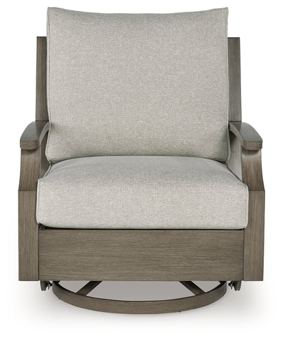 Rainier Ranch Brown/Beige Outdoor Swivel Glider Chair with Cushion - P701-821