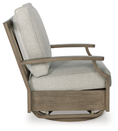 Rainier Ranch Brown/Beige Outdoor Swivel Glider Chair with Cushion - P701-821
