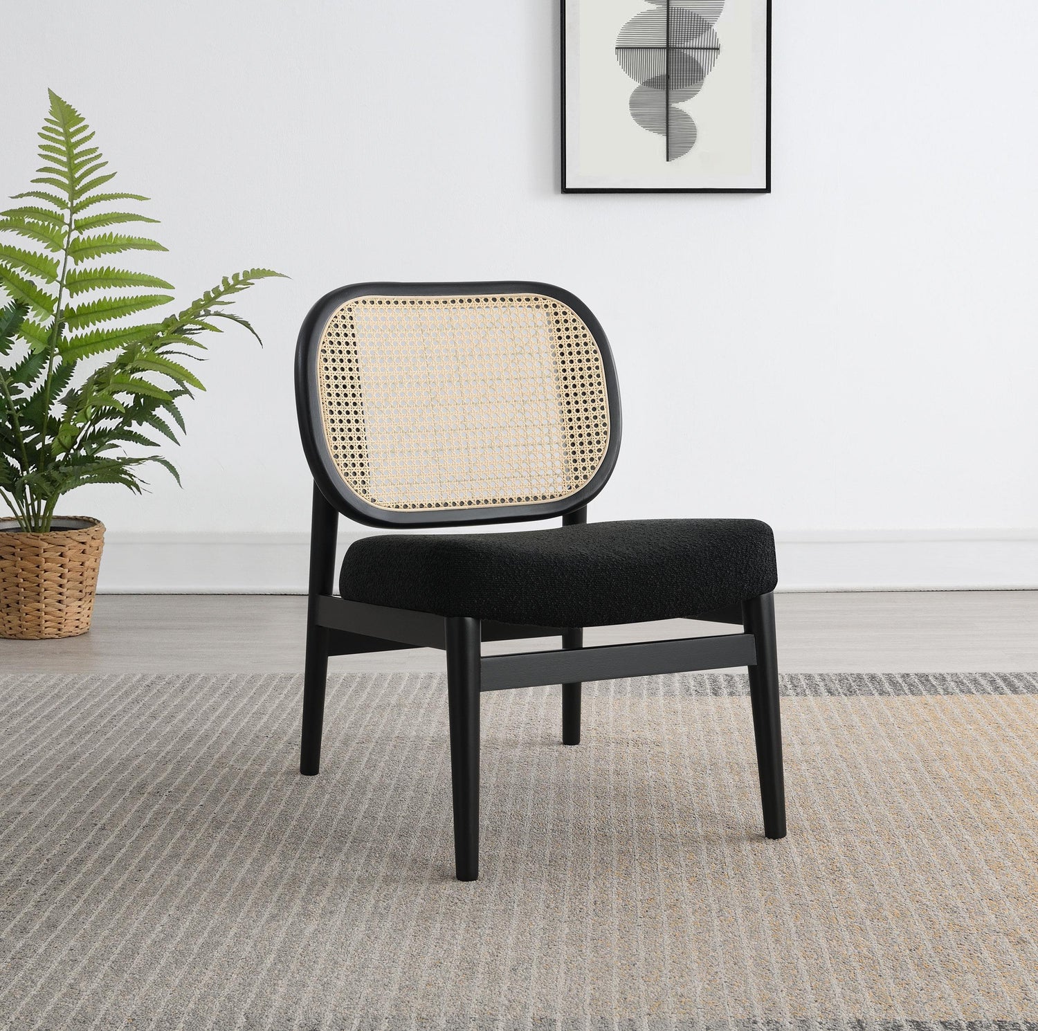 Rayo Rattan Cane Back Accent Chair with Padded Seat Black - 900620