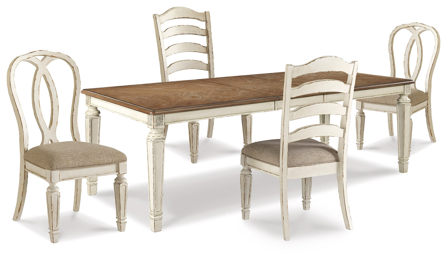 Realyn Chipped White Dining Table and 4 Chairs - D743D17
