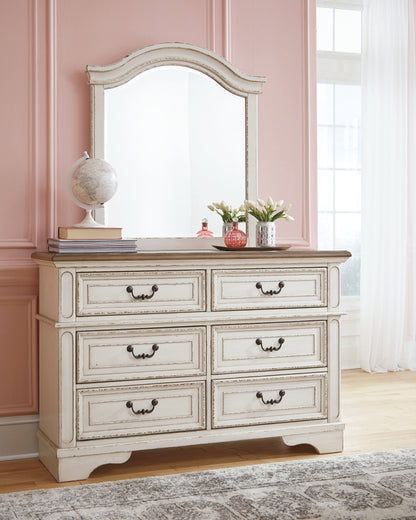 Realyn Full Panel Bed with Mirrored Dresser and Chest in Chipped White from Ashley - Luna Furniture