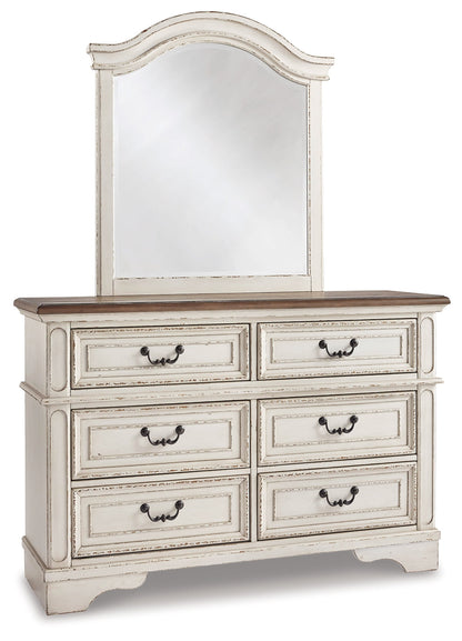 Realyn Full Panel Bed with Mirrored Dresser and Chest in Chipped White from Ashley - Luna Furniture
