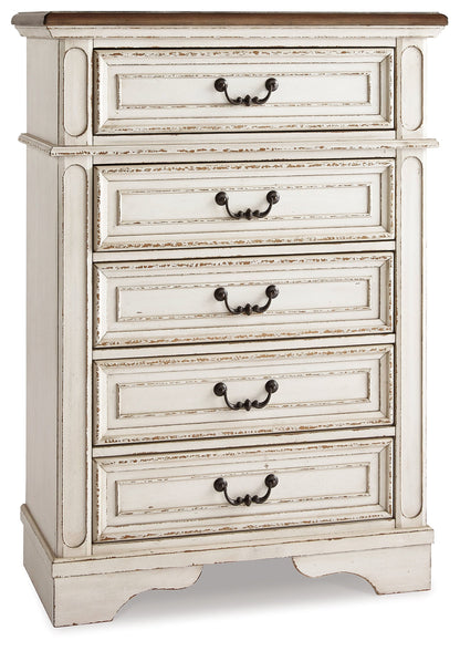 Realyn Full Panel Bed with Mirrored Dresser and Chest in Chipped White from Ashley - Luna Furniture