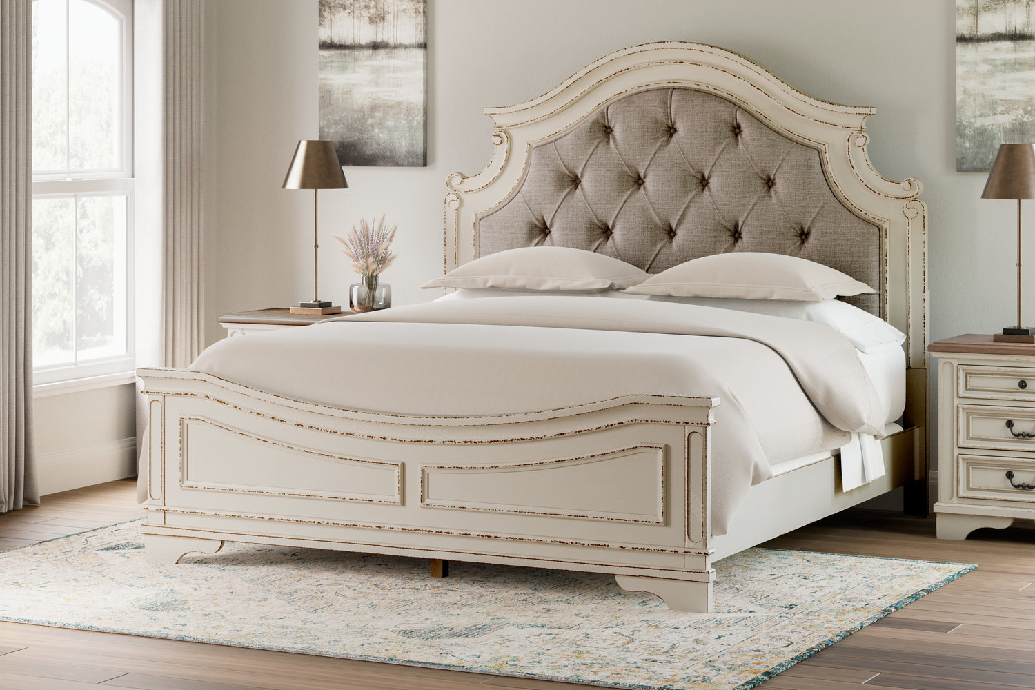 Realyn King Upholstered Panel Bed, Chest and 2 Nightstands - B743B91