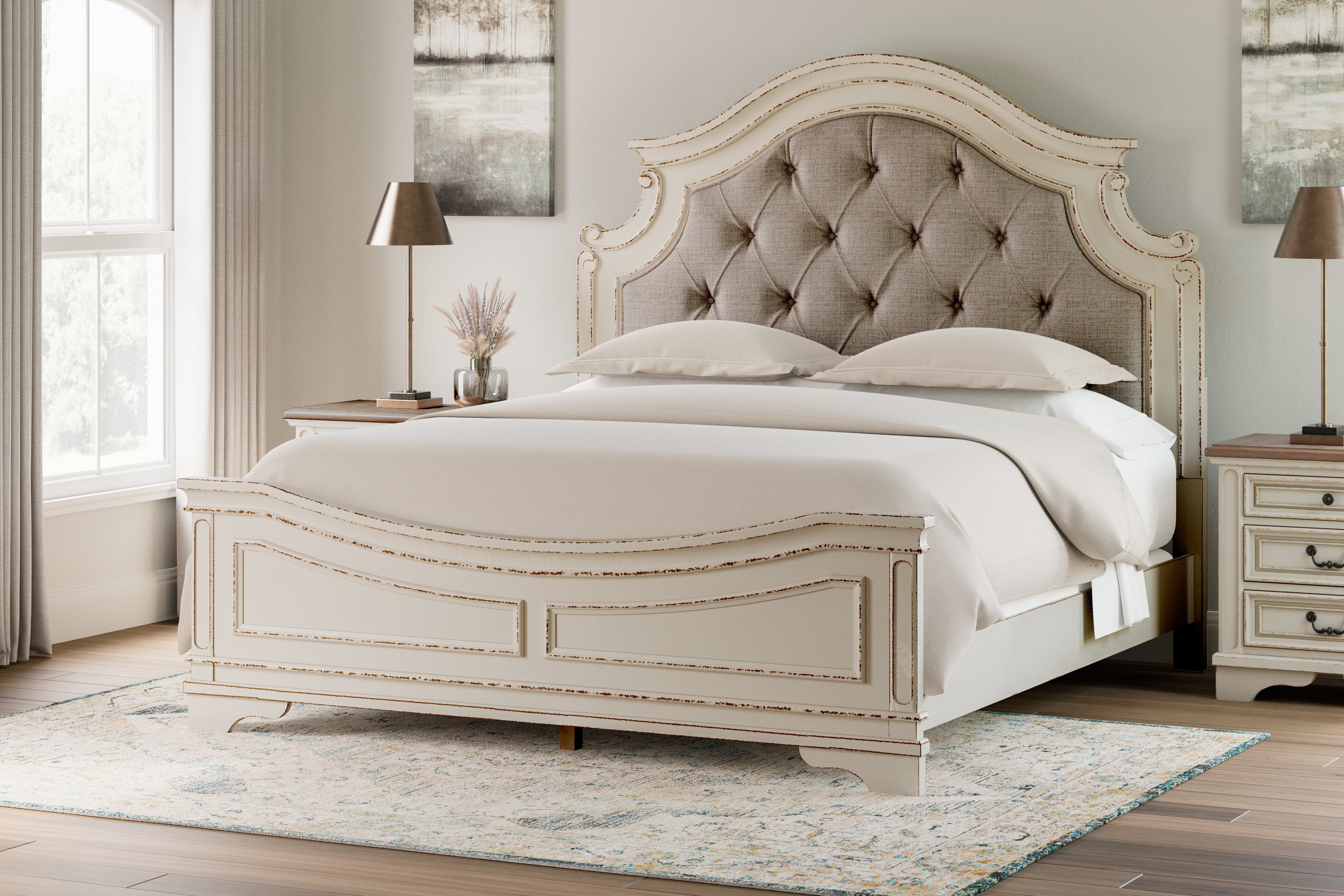 Realyn King Upholstered Panel Bed, Chest and 2 Nightstands - B743B91