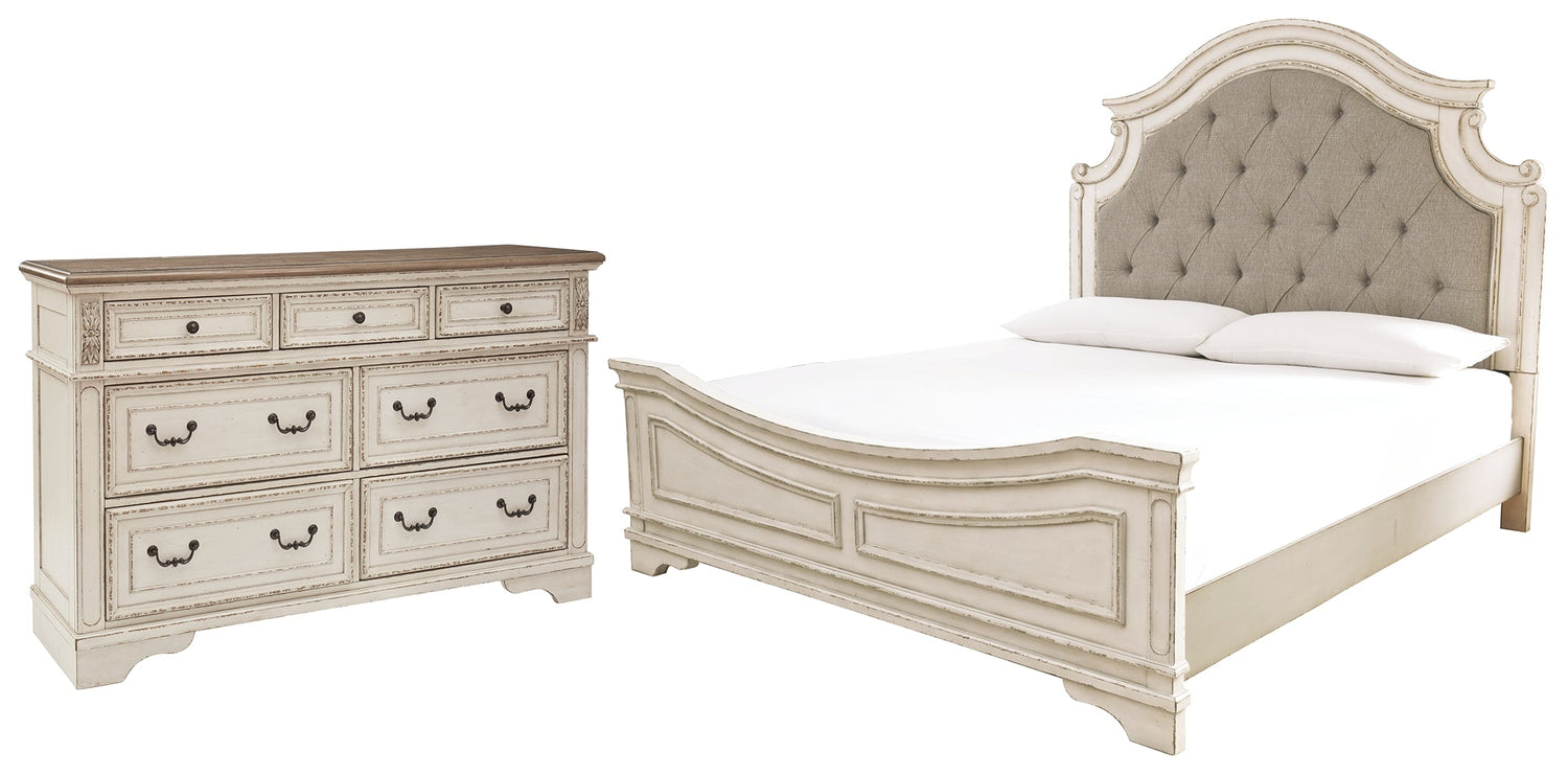 Realyn King Upholstered Panel Bed with Dresser in Chipped White from Ashley - Luna Furniture