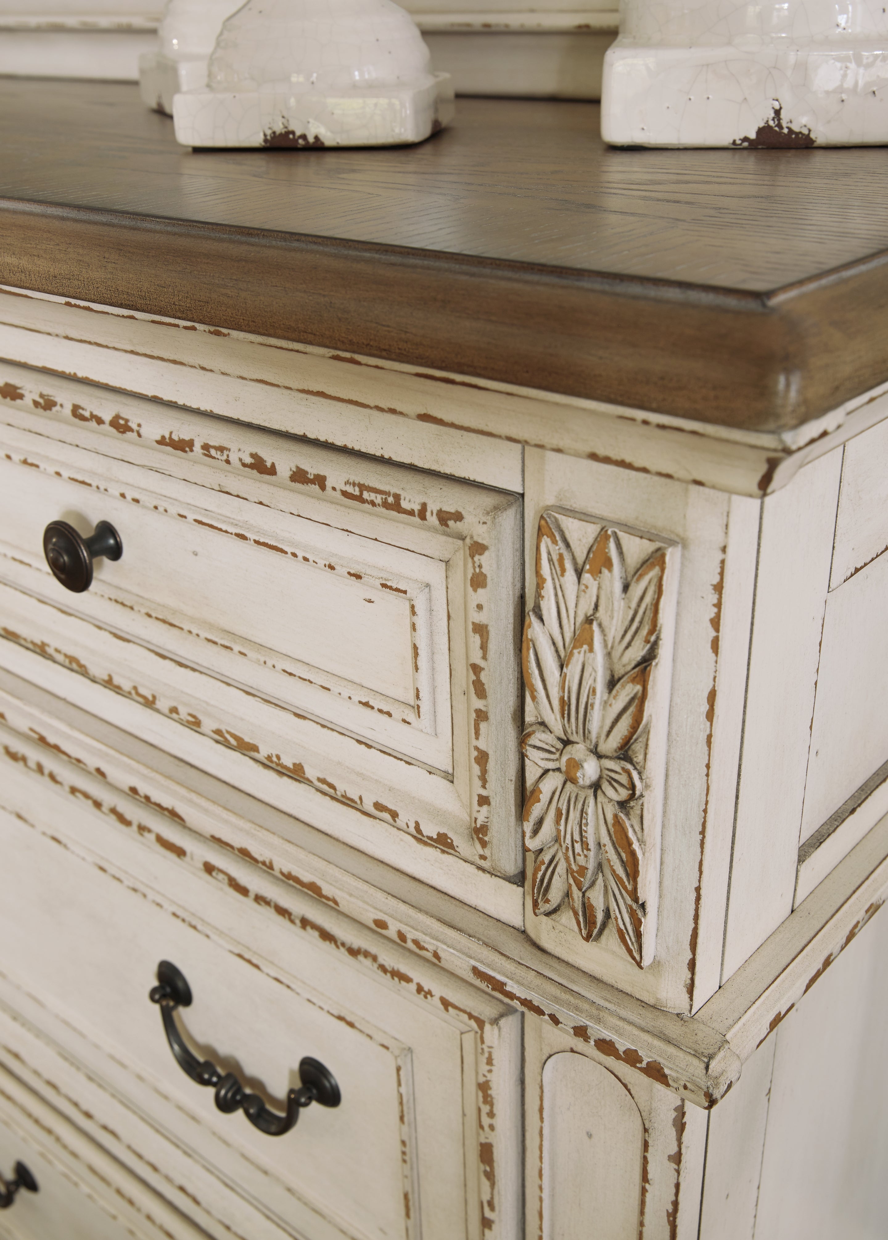 Realyn King Upholstered Panel Bed with Dresser in Chipped White from Ashley - Luna Furniture