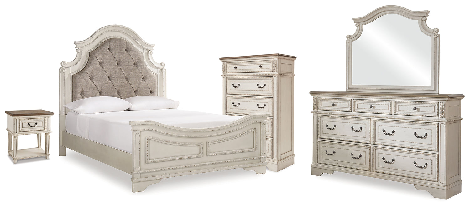 Realyn Queen Panel Bed Dresser, Mirror, Chest and Nightstand - B743B82