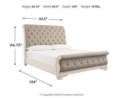 Realyn Queen Upholstered Sleigh Bed, Dresser and 2 Nightstands - B743B84