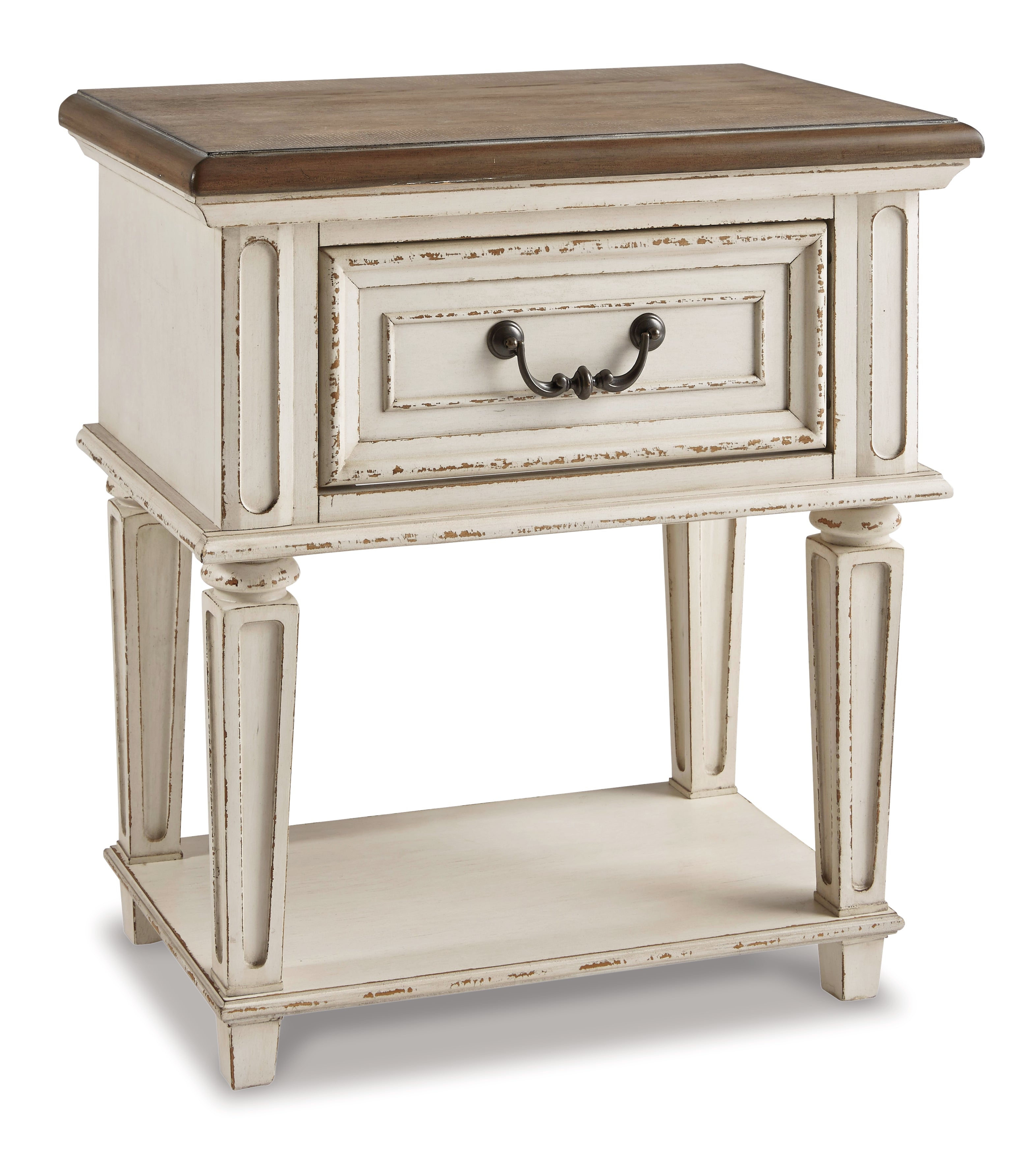Realyn Twin Panel Bed with Mirrored Dresser, Chest and 2 Nightstands in Chipped White from Ashley - Luna Furniture