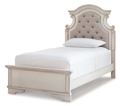 Realyn Twin Panel Bed with Mirrored Dresser, Chest and Nightstand in Chipped White from Ashley - Luna Furniture