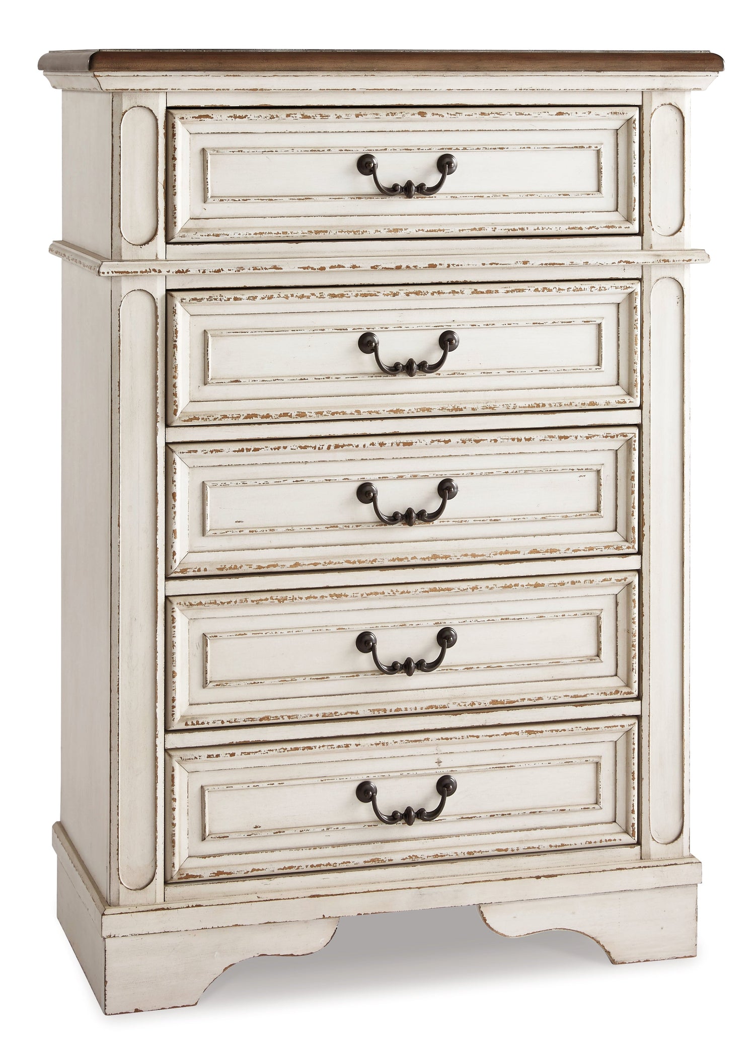 Realyn Twin Panel Bed with Mirrored Dresser, Chest and Nightstand in Chipped White from Ashley - Luna Furniture