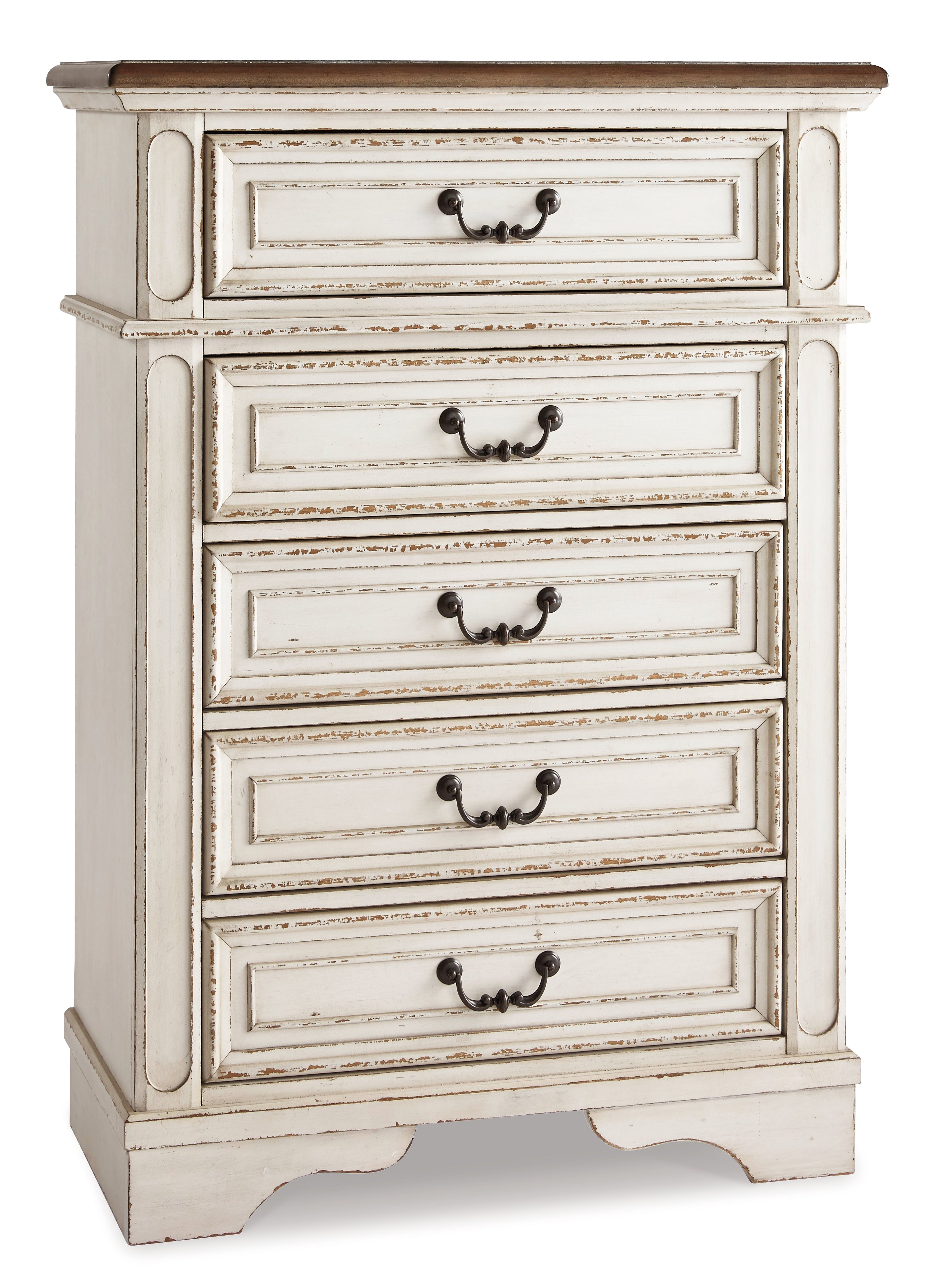 Realyn Twin Panel Bed with Mirrored Dresser, Chest and Nightstand in Chipped White from Ashley - Luna Furniture