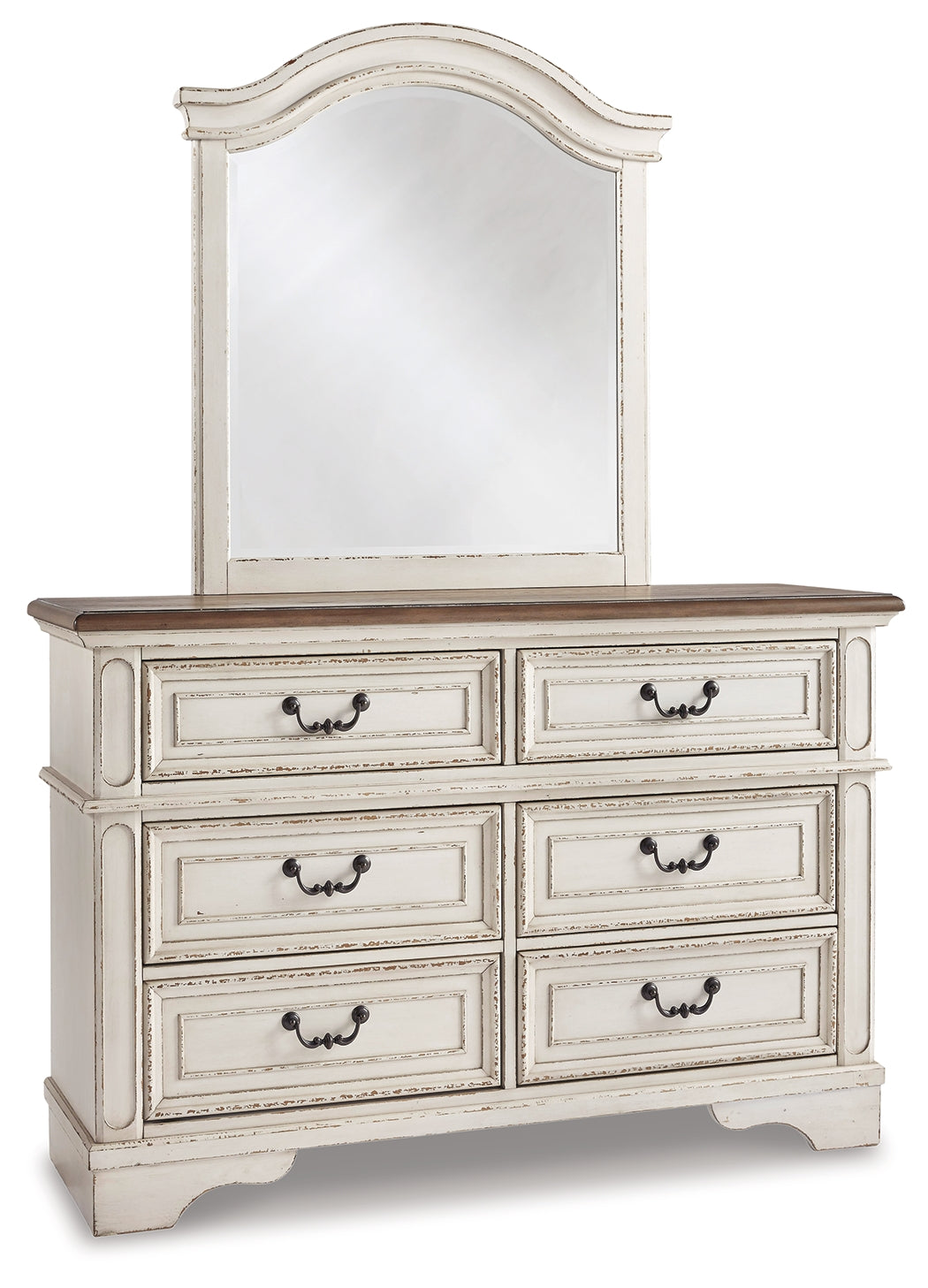 Realyn Two-tone Full Panel Bed, Dresser, Mirror, 3-Piece Vanity and Nightstand - B743B27