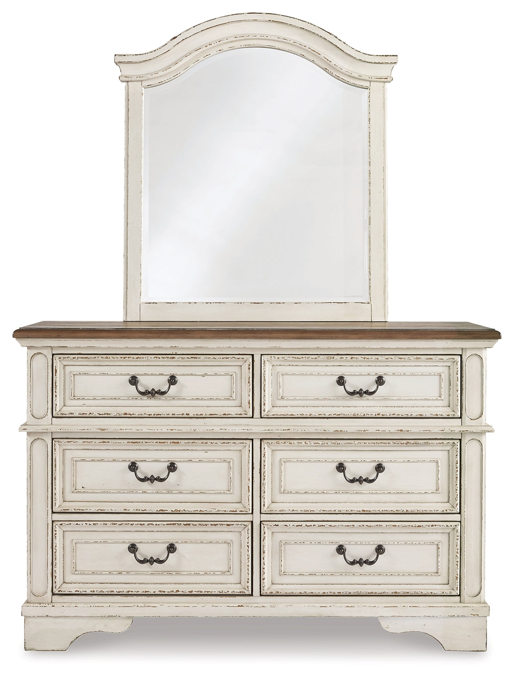 Realyn Two-tone Full Panel Bed, Dresser, Mirror, 3-Piece Vanity and Nightstand - B743B27