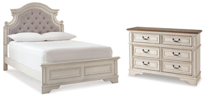 Realyn Two-tone Full Upholstered Panel Bed with Dresser - B743B34