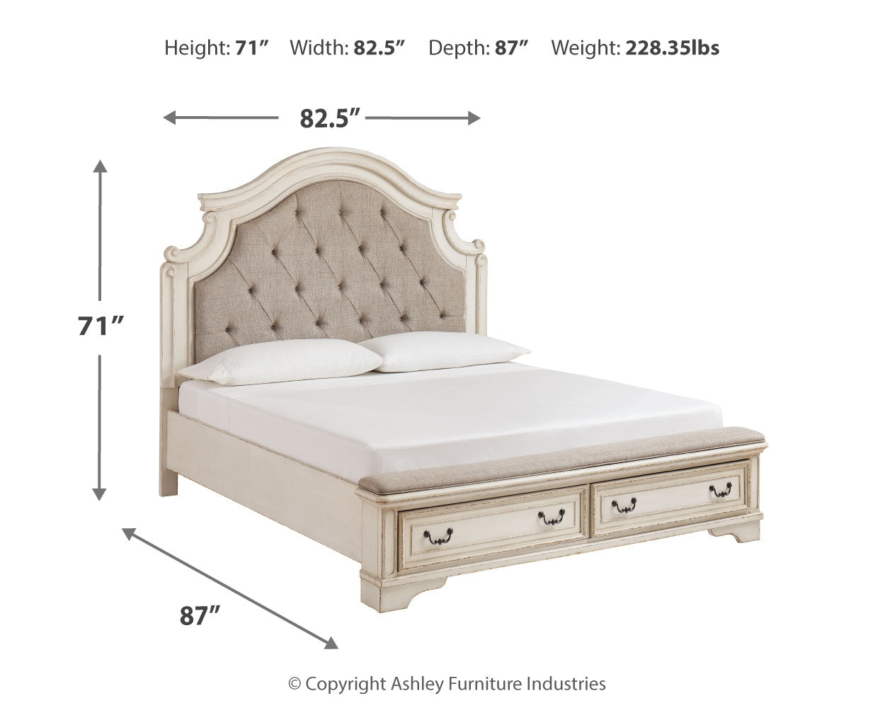 Realyn Two-tone King Panel Bed, Dresser, Mirror and 2 Nightstands - B743B64