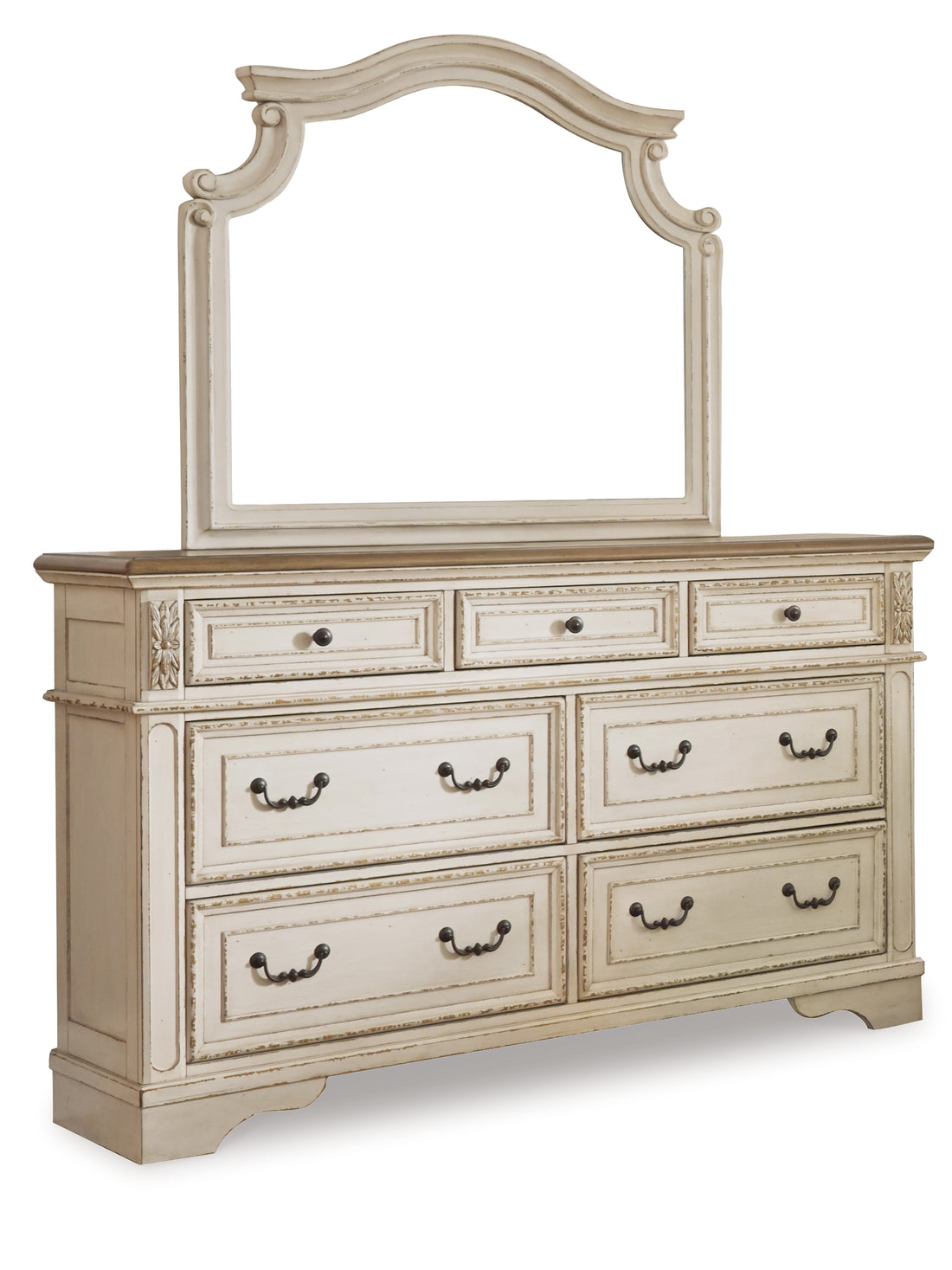 Realyn Two-tone King Panel Bed, Dresser, Mirror and 2 Nightstands - B743B70