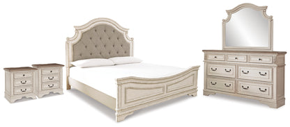 Realyn Two-tone King Panel Bed, Dresser, Mirror and 2 Nightstands - B743B70