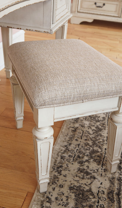 Realyn Two-tone King Panel Bed, Dresser, Mirror, Chest, Vanity and Nightstand - B743B58
