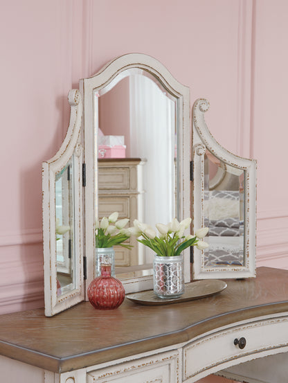 Realyn Two-tone King Panel Bed, Dresser, Mirror, Chest, Vanity and Nightstand - B743B58