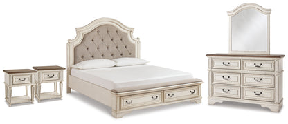 Realyn Two-tone King Panel Storage Bed, Dresser, Mirror and 2 Nightstands - B743B66