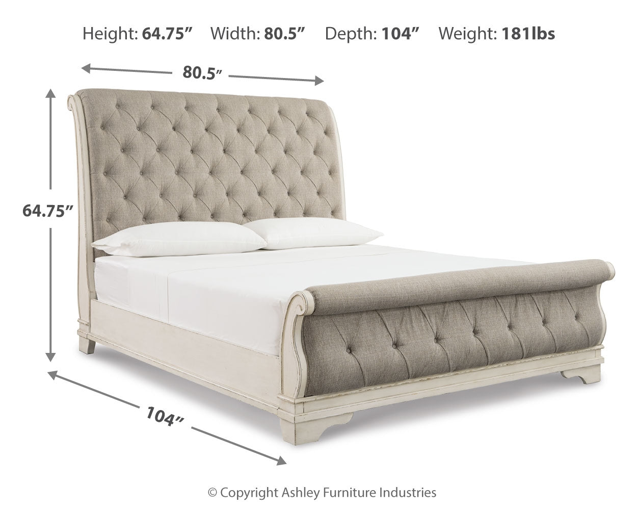 Realyn Two-tone King Upholstered Sleigh Bed, Dresser, Mirror and 2 Nightstands - B743B51