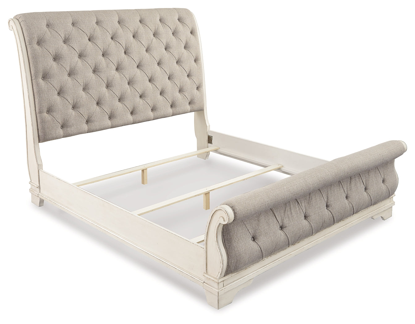 Realyn Two-tone King Upholstered Sleigh Bed, Dresser, Mirror and 2 Nightstands - B743B51