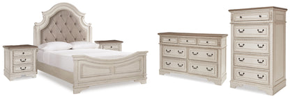 Realyn Two-tone Queen Panel Bed, Dresser, Chest and 2 Nightstands - B743B45