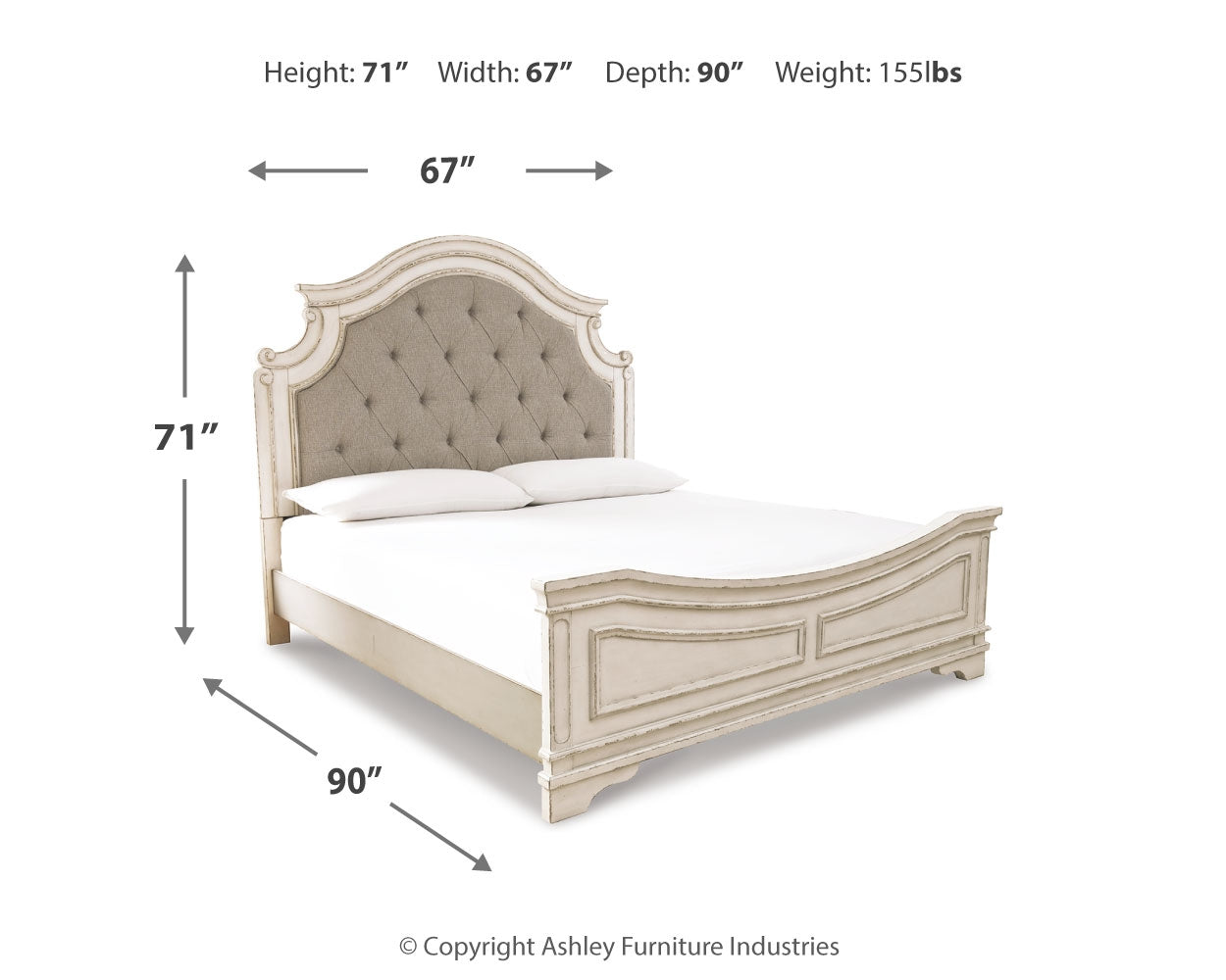 Realyn Two-tone Queen Panel Bed, Dresser, Mirror and Chest - B743B28