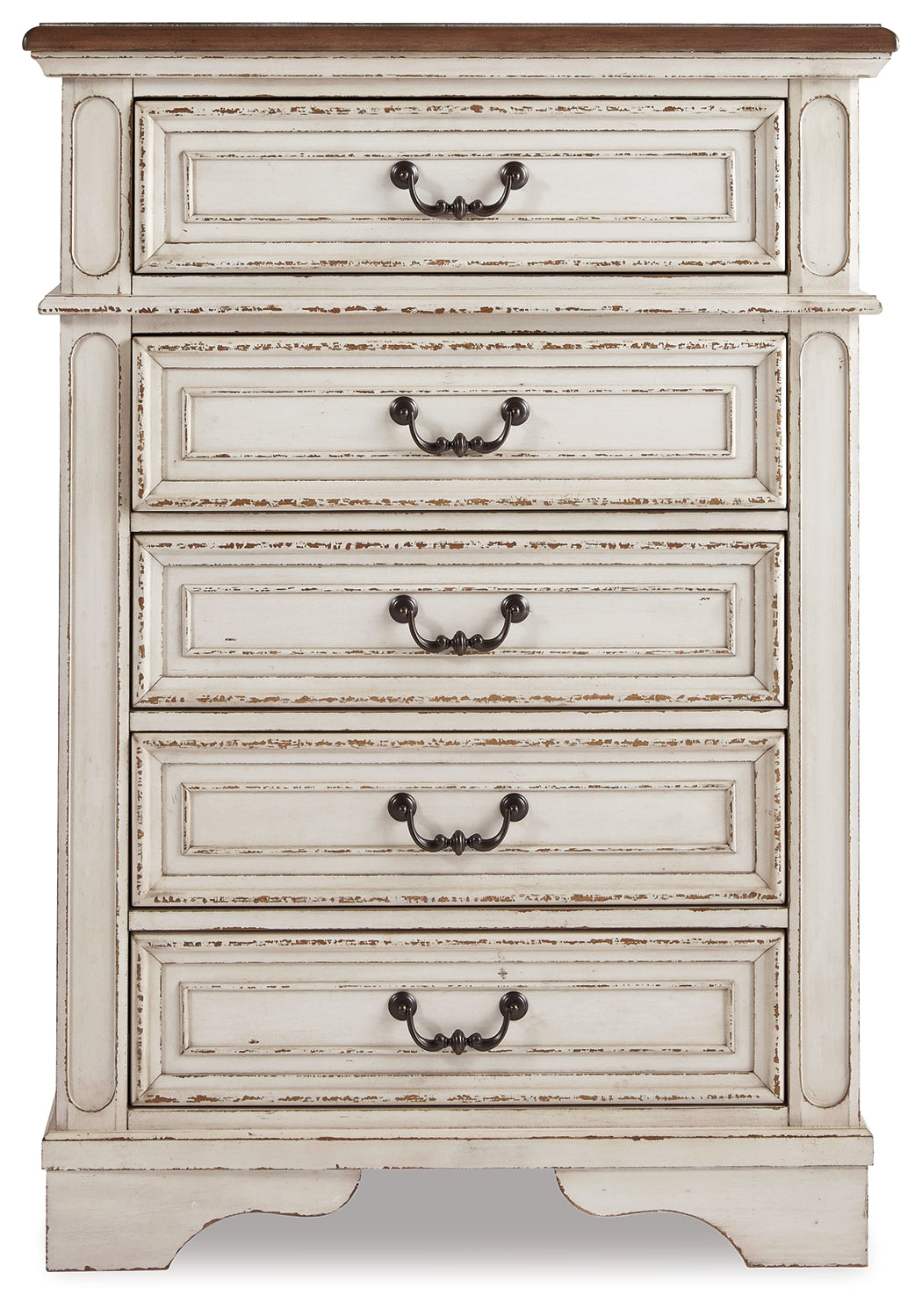 Realyn Two-tone Queen Panel Bed, Dresser, Mirror, Chest and Nightstand - B743B46