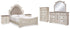 Realyn Two-tone Queen Upholstered Panel Bed, Dresser, Mirror, Chest and 2 Nightstands - B743B61