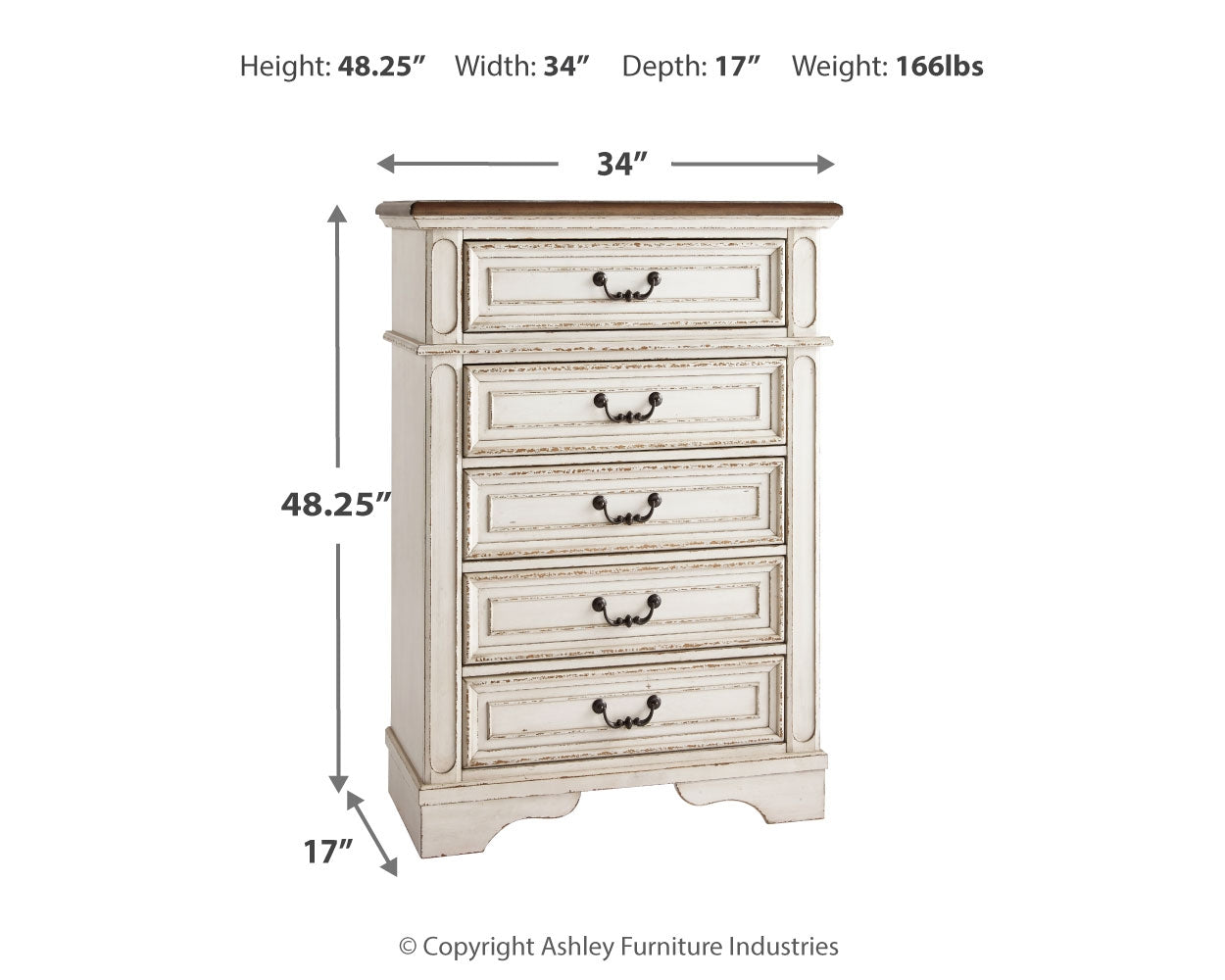 Realyn Two-tone Queen Upholstered Panel Bed, Dresser, Mirror, Chest and Nightstand - B743B47