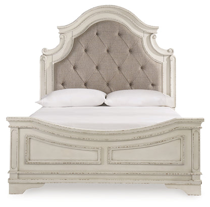 Realyn Two-tone Queen Upholstered Panel Bed, Dresser, Mirror, Chest and Nightstand - B743B47
