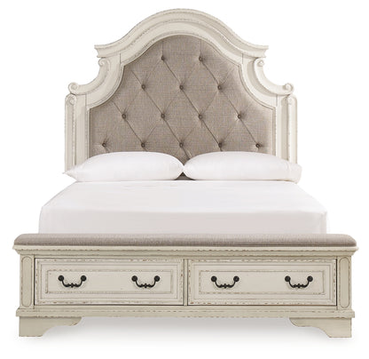 Realyn Two-tone Queen Upholstered Panel Bed with Storage, Dresser and Nightstand - B743B57